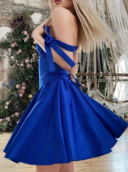 💃 A-line Shoulder-Tie Short Satin Hoco Dress With Corset Bodice AA1606