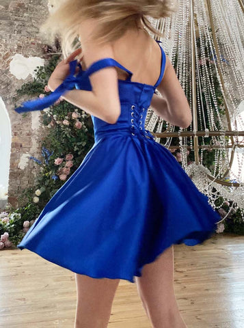 💃 A-line Shoulder-Tie Short Satin Hoco Dress With Corset Bodice AA1606