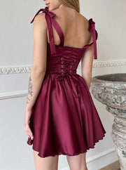 💃 A-line Shoulder-Tie Short Satin Hoco Dress With Corset Bodice AA1606