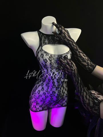 Temptress Black Mesh Lingerie Set - AA1706