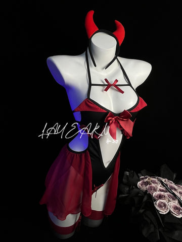 🖤 “Little Devil” Red Bunny Lingerie Set – CC1906
