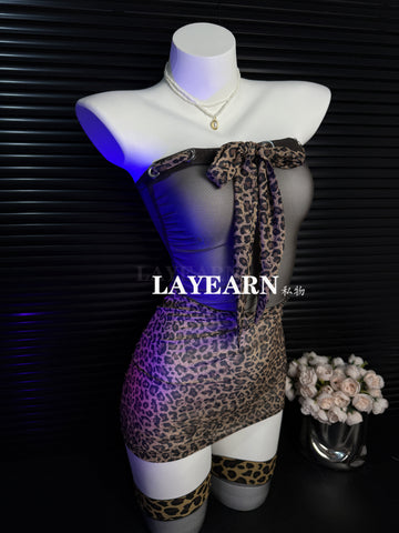"Love at First Sight" Leopard Sheer Halter Dress Set - BB1906