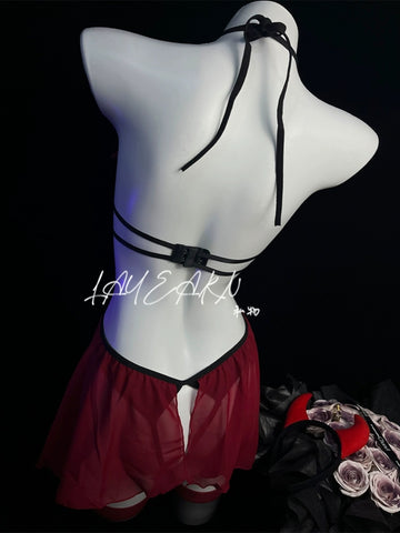 🖤 “Little Devil” Red Bunny Lingerie Set – CC1906