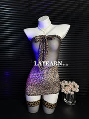 "Love at First Sight" Leopard Sheer Halter Dress Set - BB1906