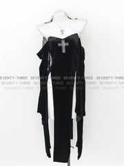 🔥 M-375 High Slit Nun Cosplay Dress – Sexy Cutout Off-Shoulder Lingerie Outfit for Roleplay, Halloween, Photoshoots & Costume Nights