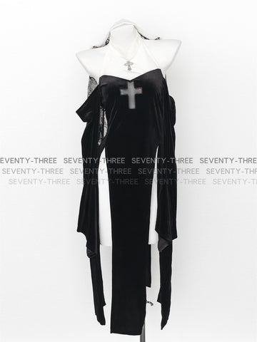 🔥 M-375 High Slit Nun Cosplay Dress – Sexy Cutout Off-Shoulder Lingerie Outfit for Roleplay, Halloween, Photoshoots & Costume Nights