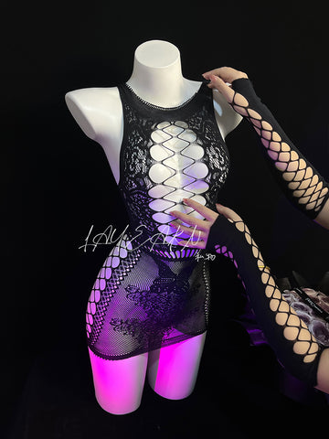 Temptress Black Mesh Lingerie Set - AA1706