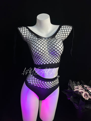 Temptress Black Mesh Lingerie Set - AA1706