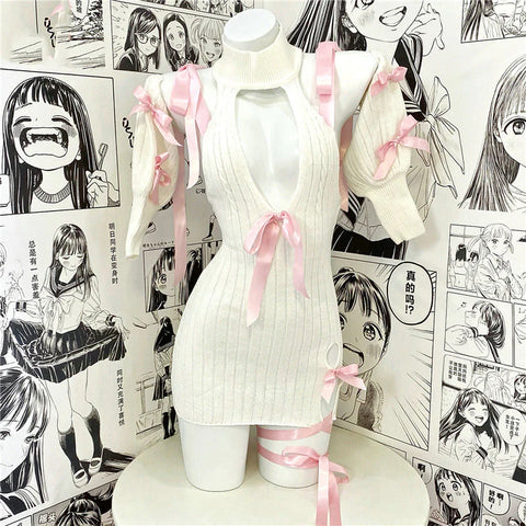 ✨ Sweet Soft Girl Sweater Dress – One Size Cozy Kawaii Fit AA181002