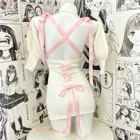 ✨ Sweet Soft Girl Sweater Dress – One Size Cozy Kawaii Fit AA181002