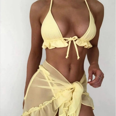 💖 Mesh Skirt Cover-Up Luxury 3-Piece Swimwear Set – BB1606